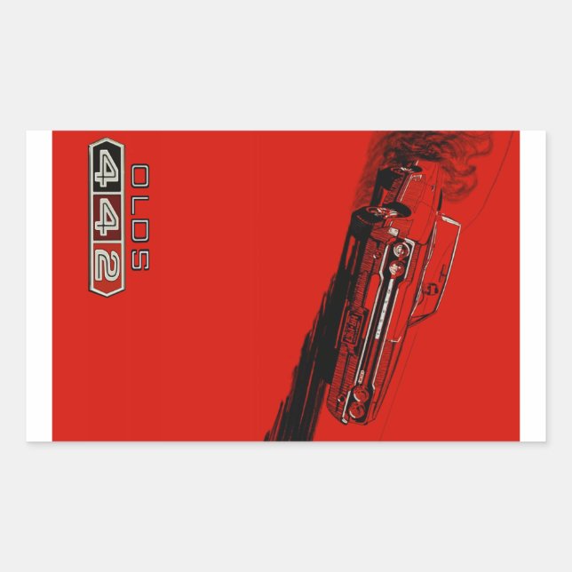 Sticker Rectangulaire reproduction d'affiche 1964 Oldsmobile 442 (Devant)