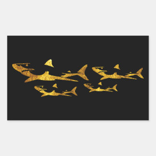 Sticker Rectangulaire Requins d'or