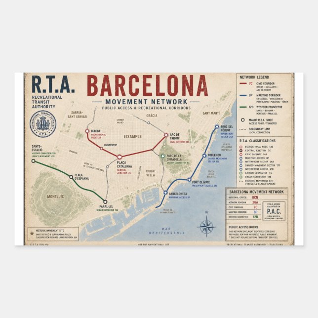Sticker Rectangulaire Réseau de circulation de Barcelone R.T.A. Accès pu (Devant)