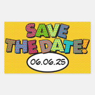 Sticker Rectangulaire RÉSERVEZ LA DATE Amusant Art Pop de Bande Dessinée