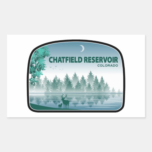 Sticker Rectangulaire Réservoir Chatfield Colorado Cerf (Devant)