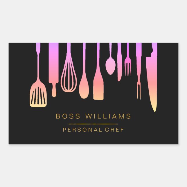 Sticker Rectangulaire Restauration Chef Personnel Ustensiles de cuisine (Devant)