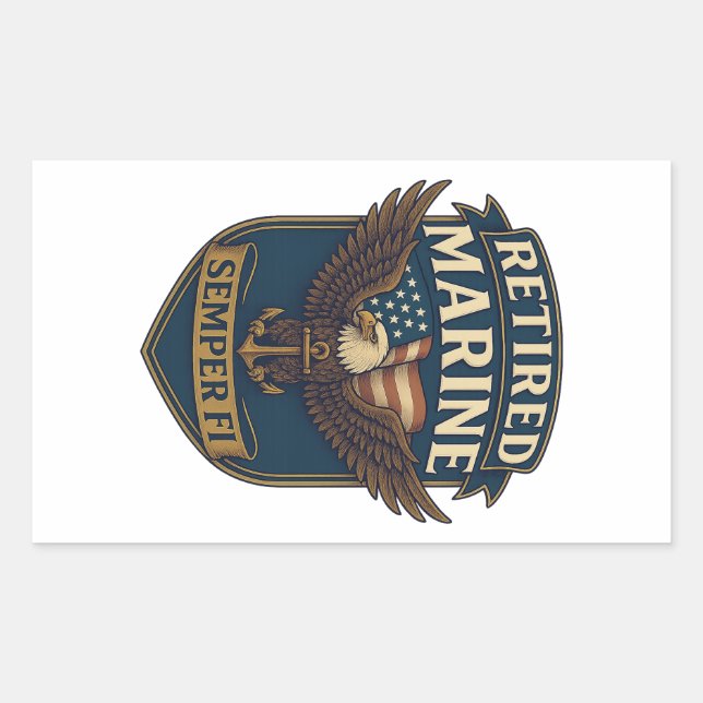 Sticker Rectangulaire Retired Semper Fi Marine over eagle & flag (Devant)