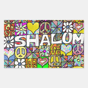 Sticker Rectangulaire Retro 60s Psychedelic Shalom LOVE