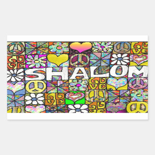 Sticker Rectangulaire Rétro 60s Psychédélique Shalom AMOUR