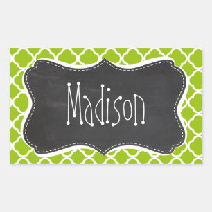 Sticker Rectangulaire Retro Chalkboard look; Apple Green Quatrefoil