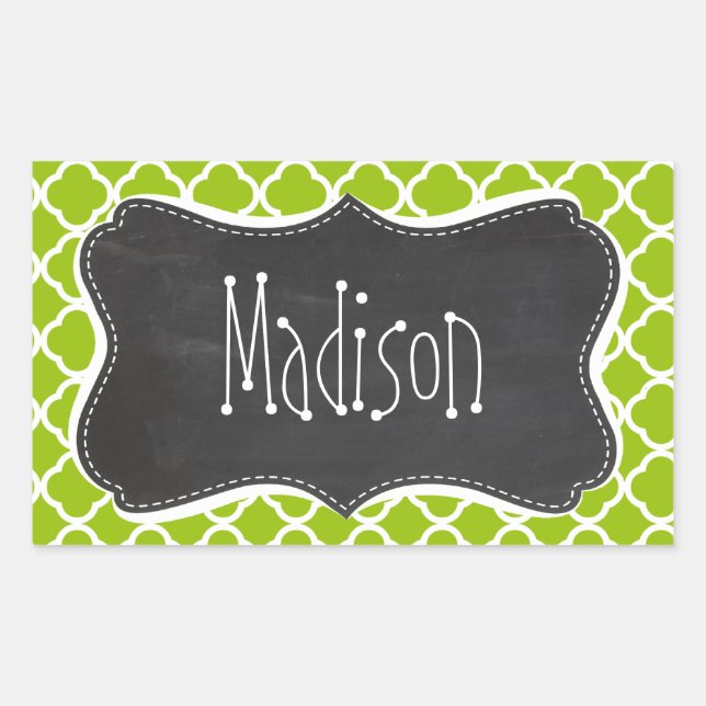 Sticker Rectangulaire Retro Chalkboard look; Apple Green Quatrefoil (Devant)