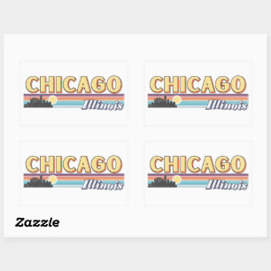 Sticker Rectangulaire Retro Chicago City Stripes Illinois Vintage