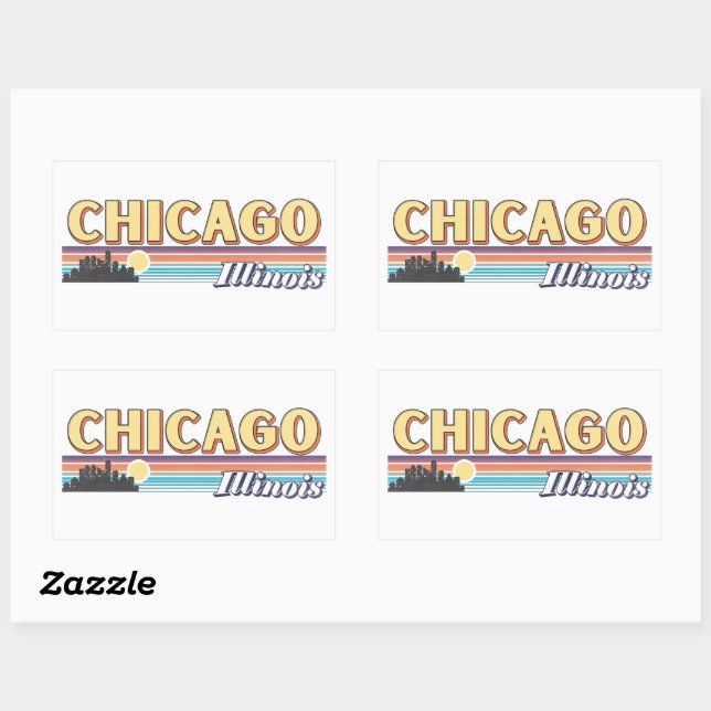 Sticker Rectangulaire Retro Chicago City Stripes Illinois Vintage (Feuille)
