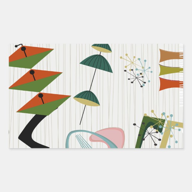 Sticker Rectangulaire Retro Eames-Era inspiré atomique (Devant)