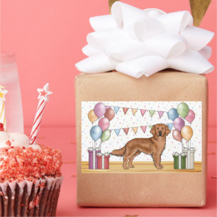 Sticker Rectangulaire Rétro Golden Retriever Anniversaire Pastel Coloré