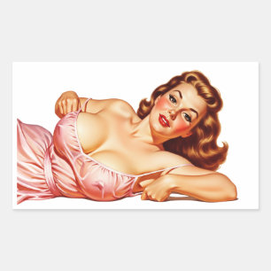 Sticker Rectangulaire Retro Old School Pin-up girl Art