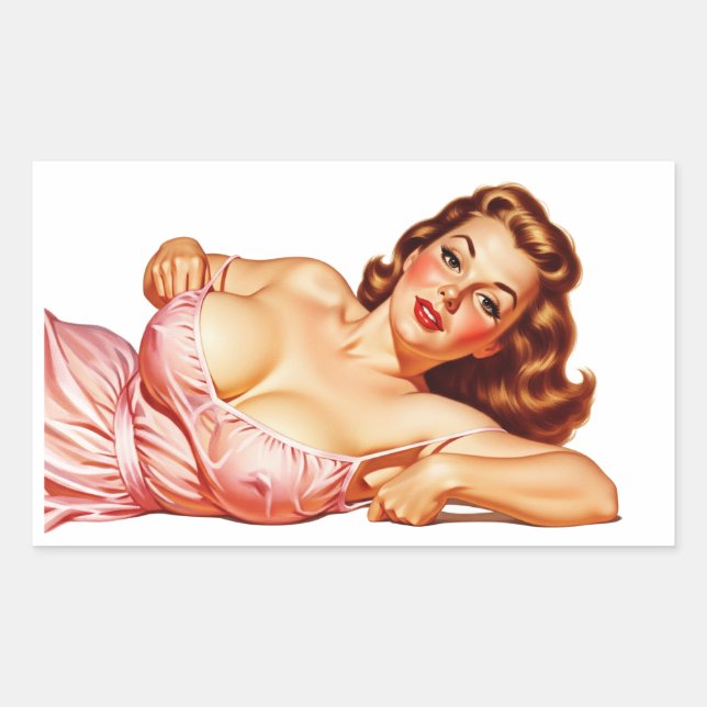 Sticker Rectangulaire Retro Old School Pin-up girl Art (Devant)