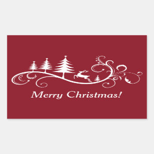 Sticker Rectangulaire Rétros cerfs communs de saut sur Noël rouge