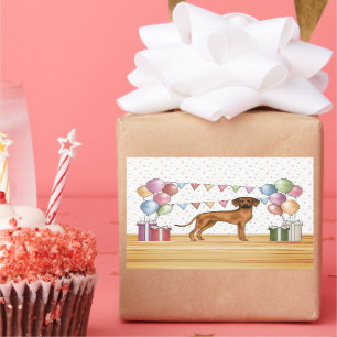 Sticker Rectangulaire Rhodesian Ridgeback mignon Pastel coloré Anniversa