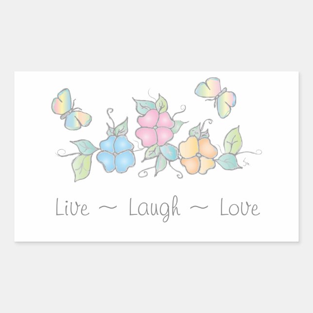 Sticker Rectangulaire Rire en direct | Aquarelle florale papillon (Devant)