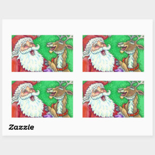 Sticker Rectangulaire RIRE PÈRE NOËL & REINDEER KNOCK KNOCK JOKES Drôle
