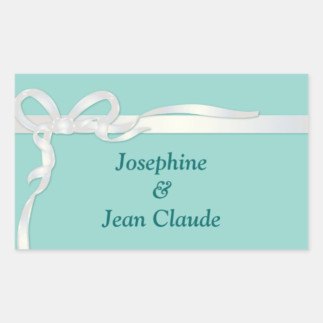Sticker Rectangulaire Robin's Egg Blue Jewelry Box avec ruban blanc (Devant)