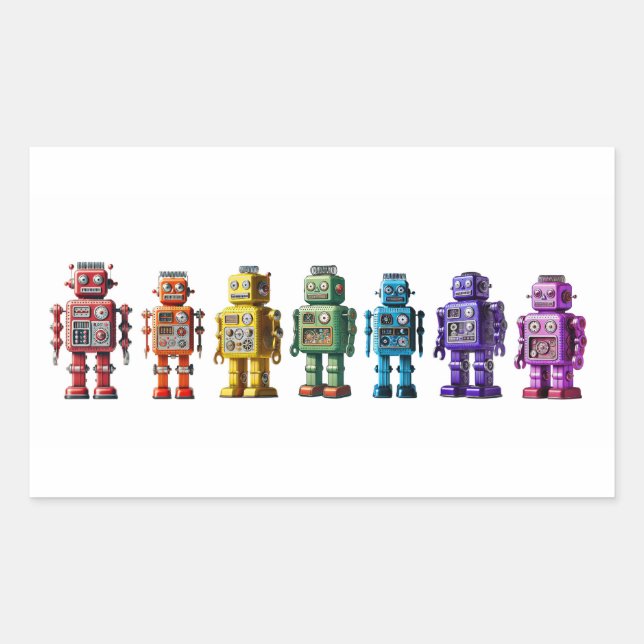 Sticker Rectangulaire Robots arc-en-ciel (Devant)