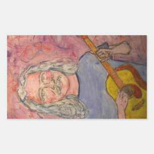 Sticker Rectangulaire rocker folk aux cheveux argentés