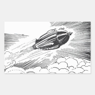 Sticker Rectangulaire Rocket de vaisseau spatial de science-fiction vint