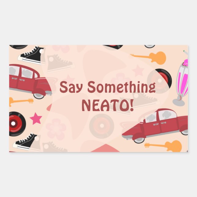 Sticker Rectangulaire Rockin Rose Cinquante Motif Fête Temps Personnalis (Devant)