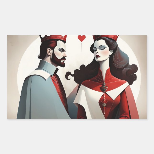 Sticker Rectangulaire Roi et reine de cœur (Devant)