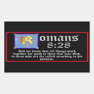 Sticker Rectangulaire Romains 8:28 Lettre d'or illuminée Citation de la