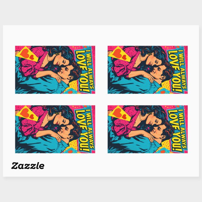 Sticker Rectangulaire Romance Comics Art Pop Rétro Couleurs Vives Amour  (Feuille)