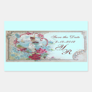 Sticker Rectangulaire ROMANTICA MONOGRAM, Enregistrer la date, Bleu
