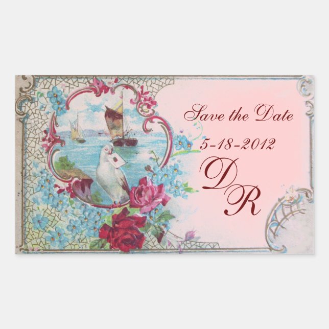 Sticker Rectangulaire ROMANTICA MONOGRAM, Enregistrer la date, rose (Devant)