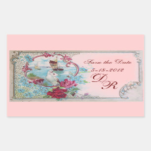 Sticker Rectangulaire ROMANTICA MONOGRAM, Enregistrer la date, rose