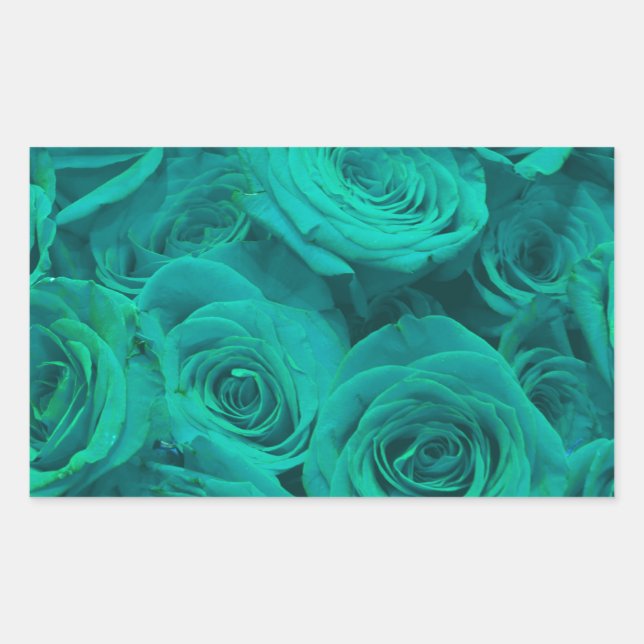 Sticker Rectangulaire Romantique élégant turquoise - roses verts (Devant)