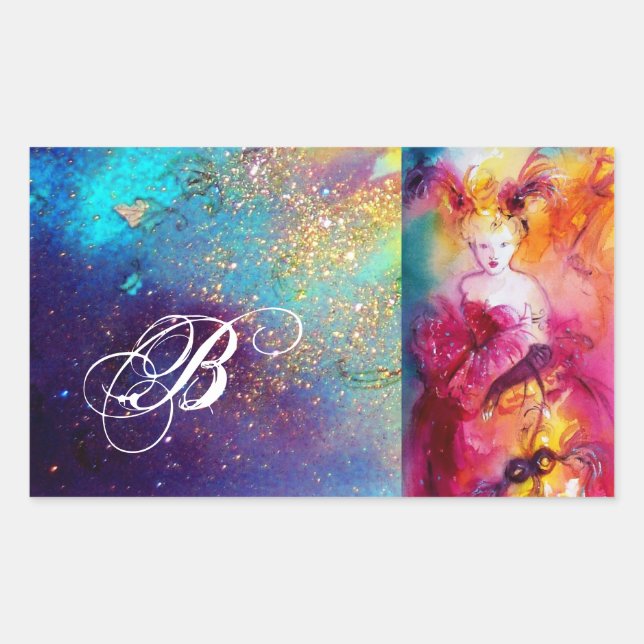 Sticker Rectangulaire RONDO EN LAGON /Monogramme Balle mascarade vénitie (Devant)