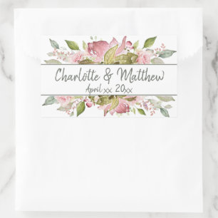 Sticker Rectangulaire Rose Aquarelle Mariage rose pâle