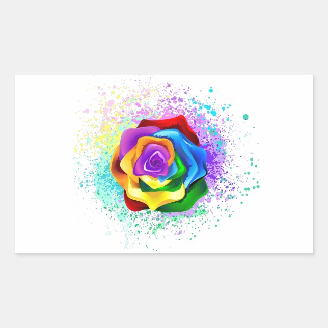 Sticker Rectangulaire Rose arc-en-ciel coloré (Devant)