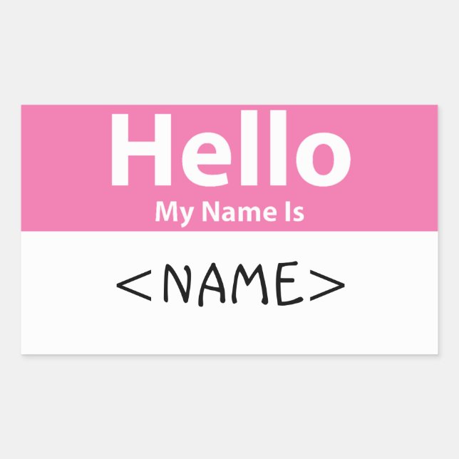 Sticker Rectangulaire Rose Bonjour Je M'appelle, <NAME> (Devant)