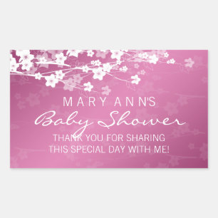 Sticker Rectangulaire Rose de fleurs de cerisier de Merci de baby shower