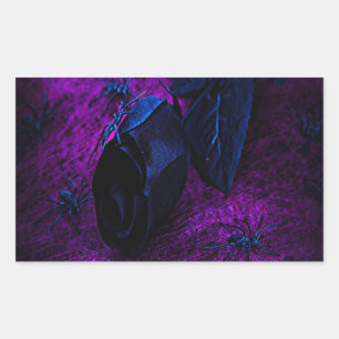 Sticker Rectangulaire Rose éffrayant en matière noire, araignées noires