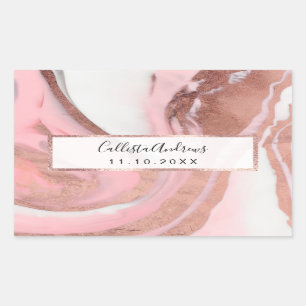 Sticker Rectangulaire Rose Gold Rose Girly Moderne Marbre Peint