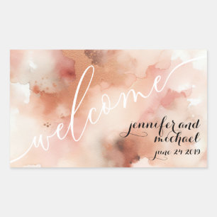 Sticker Rectangulaire Rose Gold Tons Terreux Bienvenue Mariage Aquarelle