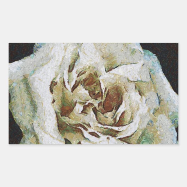 Sticker Rectangulaire Rose impressionniste isolé sur noir (Devant)
