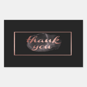 Sticker Rectangulaire rose noir élégant feuille d'or métallique merci