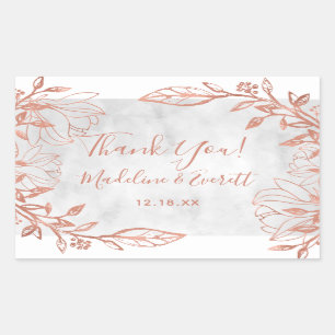 Sticker Rectangulaire Rose or Botanique Floral Gris Mariage Merci