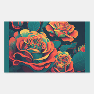 Sticker Rectangulaire Rose orange