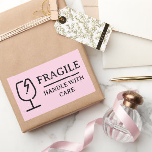 Sticker Rectangulaire Rose Pâle Professionnel Fragile Manipuler avec soi