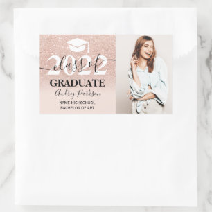 Sticker Rectangulaire rose rose or parties scintillant ombre photo gradu