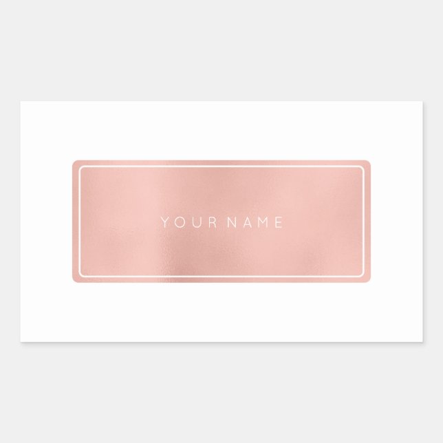 Sticker Rectangulaire Rose Rose Or Poudre métallique rectangulaire blanc (Devant)