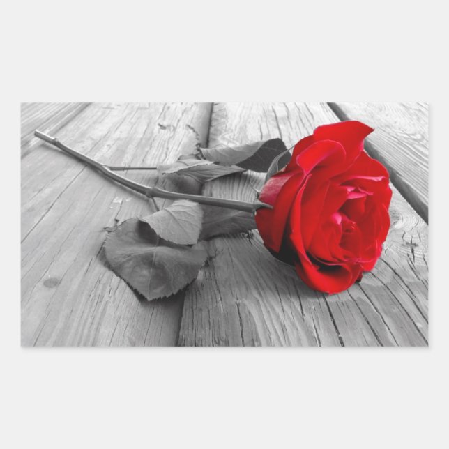 Sticker Rectangulaire Rose Rouge Gauche Sur Le Dock; Je T'Aime Toujours (Devant)