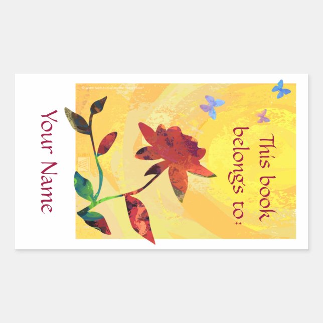 Sticker Rectangulaire Rose rouge sur jaune (Devant)